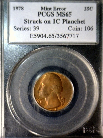 1978 ERROR PCGS MS65 Off Metal Washington Quarter Cent Wrong PLANCHET CH BU Coin Cover