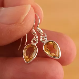Natural Citrine 925 Sterling Silver Dangle Drop Earrings Gift Boxed - Picture 1 of 4
