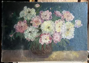 ::PINTURA AL ÓLEO PEONÍAS NATURALEZA MUERTA FLORES ANTIGÜEDAD NATURALEZA IDILIO FIRMADO - Imagen 1 de 6