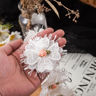 3D Lace Flower Beaded Trim Ribbon Fringe Tassel DIY Sewing Dress Blossom Edging - Image 1 of 4