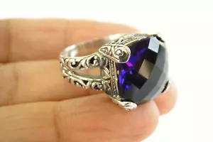 Ornate Purple Amethyst Solitaire 925 Sterling Silver Ring Size 6.5 7 8 9 - Picture 1 of 4