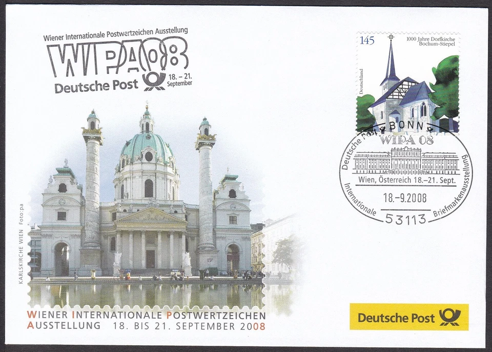 PEX0012 Intl. Stamp Exhibit. Germany Cover, WIPA 2008, Vienna, Architecture - Image 1 of 1