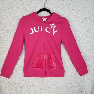 Juicy Couture Hoodie Girls L 12/14 Pink Y2K Velour Aesthetic Y2K Barbie Baddie - Picture 1 of 11