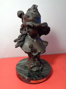 Antique Foretay Signed "Salome Bust" Bronze Sculpture on Marble Base (14 by 8") - Picture 1 of 11