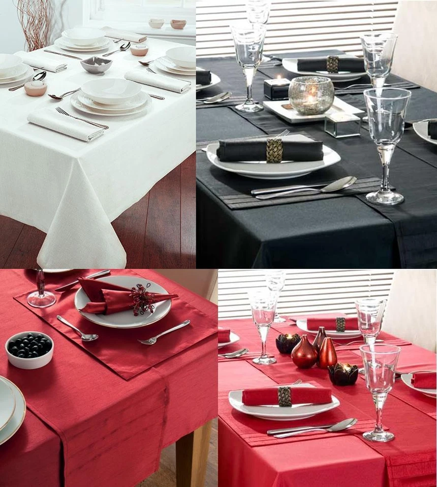 WHITE BLACK RED PURE COTTON DRILL TABLE CLOTH COVER / NAPKINS - PREMIUM QUALITY - Image 1 of 1