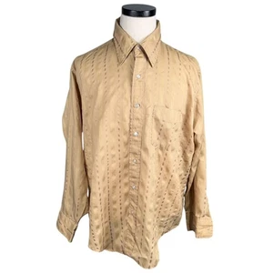Camisa vintage con botones para hombre 17,5-34 patrón geométrico beige manga larga años 70 - Imagen 1 de 10