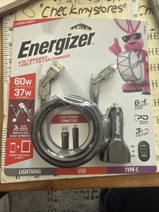 New Energizer 4 IN 1 Braided 38W Car Adapter 60W Charge & Sync Cable - Picture 1 of 10
