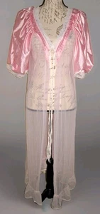 Vintage Tosca Dessous rosa Peignoir Chiffon & Satin volle Länge Morgenmantel, Damen Gr. M - Bild 1 von 12