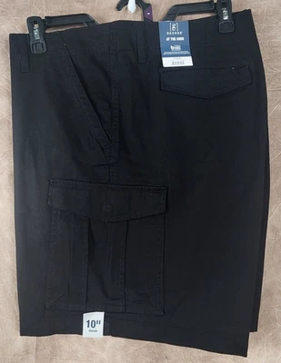 44 Pantalones Cortos Para Hombre George At The Knee Carga Negro Sólido 10" Entrepierna Foto 1 de 4