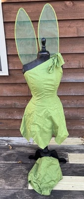 Disfraz de Hada Verde, Elfo, Algodón Infantil con Alas de Red, Pantalones, Hecho a Mano Foto 1 de 4