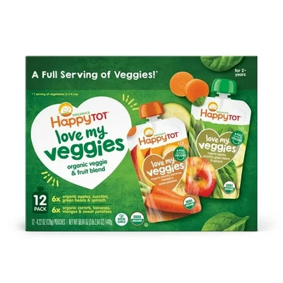 HappyTOT Organics Love My Veggies, Pacote de Variedade, Bolsa Estágio 4,22 oz., 12 ct. - Imagem 1 de 4
