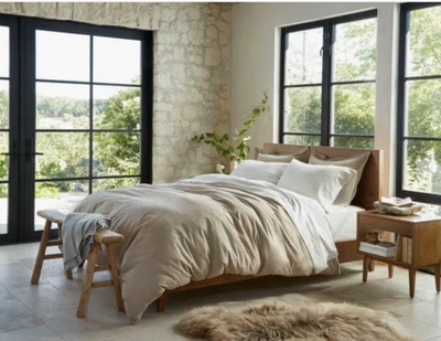 NUEVO CON ETIQUETAS $298 COYUCHI Nube Cepillado Original Franela CUBIERTA NÓRDICA Camel Brezo REINA Foto 1 de 4