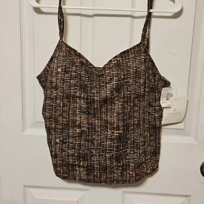 Top de Natación Tankini Elisabeth Liz Claiborne Vintage Negro Marrón Marfil Talla 18W NUEVO Foto 1 de 4