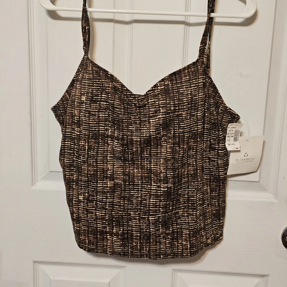 Top de Natación Tankini Elisabeth Liz Claiborne Vintage Negro Marrón Marfil Talla 18W NUEVO Foto 1 de 4