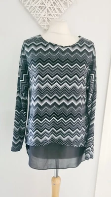 Ladies Womens Quiz Black Grey Zigzag Print Light Knit Jumper Size 14 - Image 1 of 4