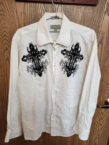 Vintage Eighty Eight langärmliges geknöpftes Hemd Herren Large weiß Skate-Druck Y2K - Bild 1 von 6