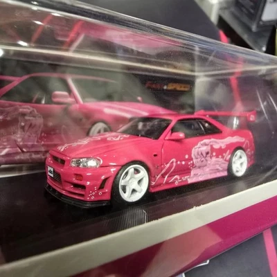 Coche de metal fundido a presión modelo GTR Skyline R34 Fast Speed 1:64 JDM Fast Pink Foto 1 de 4