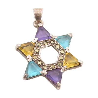Colgante de plata de ley 925 vintage con múltiples piedras preciosas estrella de David encanto PT25294 Foto 1 de 4