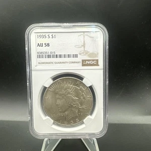 1935 S $1 Peace Silver Dollar-NGC AU58 - Almost Uncirculated - Better Date - 015 - Picture 1 of 4