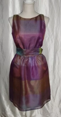 Vestido Vintage Chetta B Talla 8 100% Seda Línea A Colorido Cinturón Foto 1 de 4