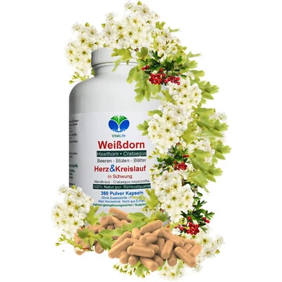 VITALLIFE Weißdorn 360 Pulver Kapseln Ohne Zusatzstoffe Natur Pur. 27100-360