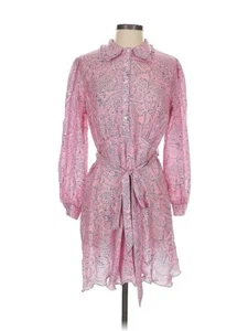 Hannah Artwear Pink Floral Print Collared Shirt Dress Mini Silk Designer 0 US XS - Picture 1 of 4