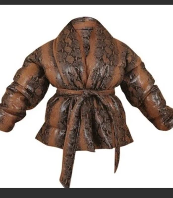 Forever Unique Chocolate Snake Faux Leather Lined Puffer Jacket Uk Size 12 New  - Image 1 of 4