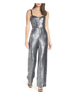 NWT Dress the Population Victoria Sequin Wide Leg Jumpsuit SILVER Sz XL - Picture 1 of 8