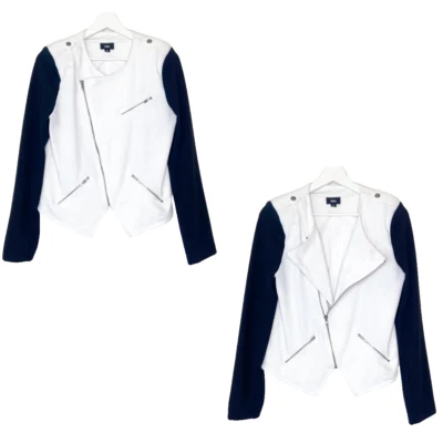 Mossimo Color Blocked Asymmetric Knit Moto Jacket White and Black Blazer M - Image 1 of 4