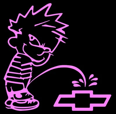 Calcomanía de vinilo troquelada con logotipo de Chevrolet de Calvin Peeing on varios colores y tamaños Foto 1 de 4