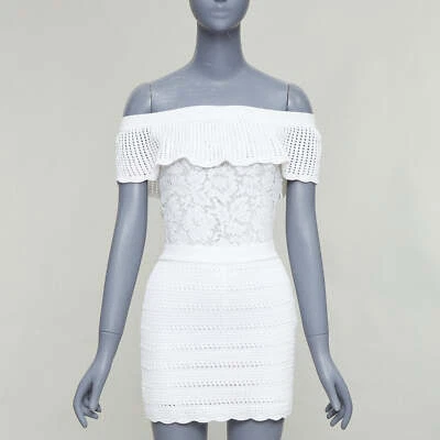 VALENTINO white cotton multi knit lace off shoulder silk lined playsuit XS - Image 1 of 4