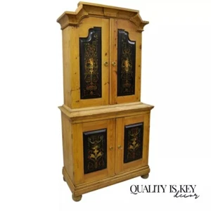 Antique Country French Neoclassical Putti Painted Pine Cupboard Cabinet Hutch - Picture 1 of 10
