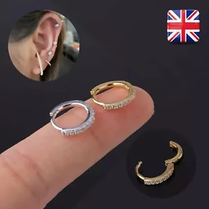 Hoop Earrings Nose Ring 8mm Piercing Tragus Cartilage Small Huggie 20G Silver UK - Picture 1 of 9