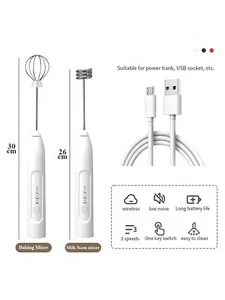 Portable USB-Charged Electric Milk Frother Handheld,3-Speed6000 RPM With 2 Whisk - Picture 1 of 6