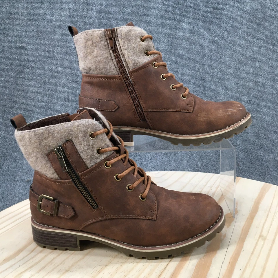 Botas de Senderismo Extreme by Eddie Marc para Mujer 8 Marrón Imitación Cuero Con Cordones Exterior Foto 1 de 4