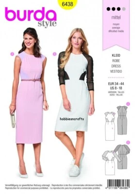 BURDA 6438 Misses DRESSES Sewing Pattern Size 8 - 18 2 Styles Skill: AVERAGE - Image 1 of 4