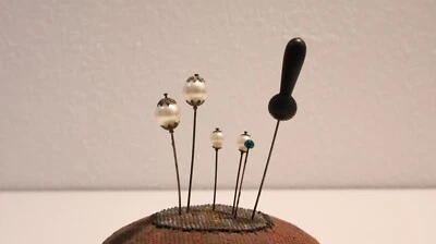 Lot 6 anciennes Épingles à Chapeau diverses matières en perle verre XXe siècle - Photo 1/4