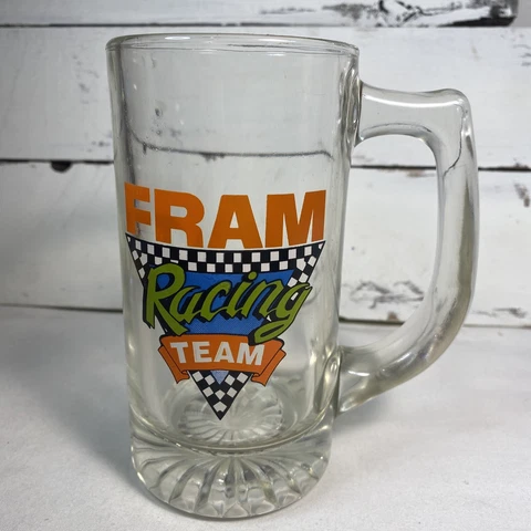 Vintage FRAM Racing Team  GLASS MUG 5.5" Excellent NASCAR NHRA Drag Racing Cover