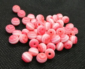 Resin Bubblegum Beads 5x6mm - Pink & White Stripe - Pack of 50 - Picture 1 of 2