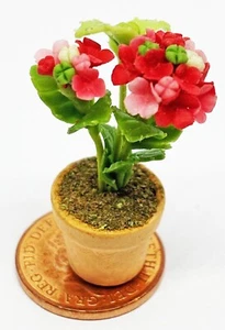 Puppenstube rote Hortensien Bündel im Keramiktopf Maßstab 1:12 Blume Tumdee - Bild 1 von 6