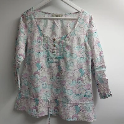 Mantaray Size 10 Tunic White Purple Teal 100% Cotton - Image 1 of 4