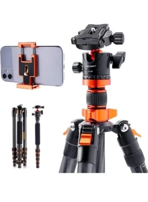 K&F Concept 68" Carbon Fiber Camera Tripod Quick Release Plate 10KG Load Compact - Image 1 of 4