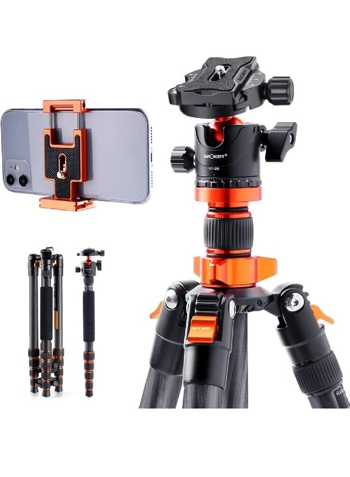 K&F Concept 68" Carbon Fiber Camera Tripod Quick Release Plate 10KG Load Compact - Image 1 of 4