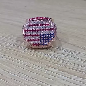 3 Ct Simulated Ruby& Sapphire USA Flag Symbol Band Ring 925 Rose Sterling Silver - Picture 1 of 9