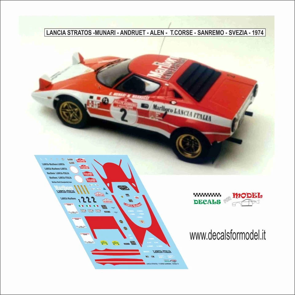 DECALS 1:43 LANCIA STRATOS MUNARI ANDRUET ALEN TOUR DE CORSE SANREMO SVEZIA 1974 - Immagine 1 di 1
