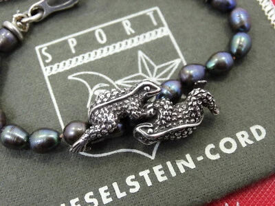 KIESELSTEIN-CORD Tahitian Black PEARL Double FROG 925 Silver Bracelet 7.5 to 8" - Image 1 of 4