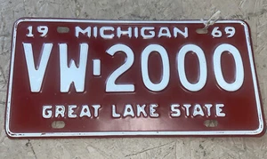 1969 Michigan License Plate VW-2000 Beetle Van Rumba Historic - Picture 1 of 2