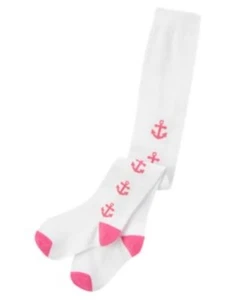 GYMBOREE STRIPES & ANCHOR WHITE w/ PINK ANCHORS TIGHTS 6 12 24 2T 3T 4T 5T NWT - Picture 1 of 1