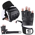 SAWANS® Leather MMA Boxing Gel Gloves Body Combat Punch Bag Training Martial Art