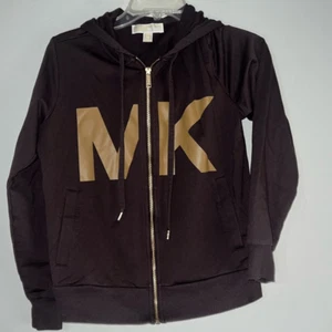 Michael Kors Women’s Extra Small Zip Brown Hoodie Gold MK Logo - Picture 1 of 8